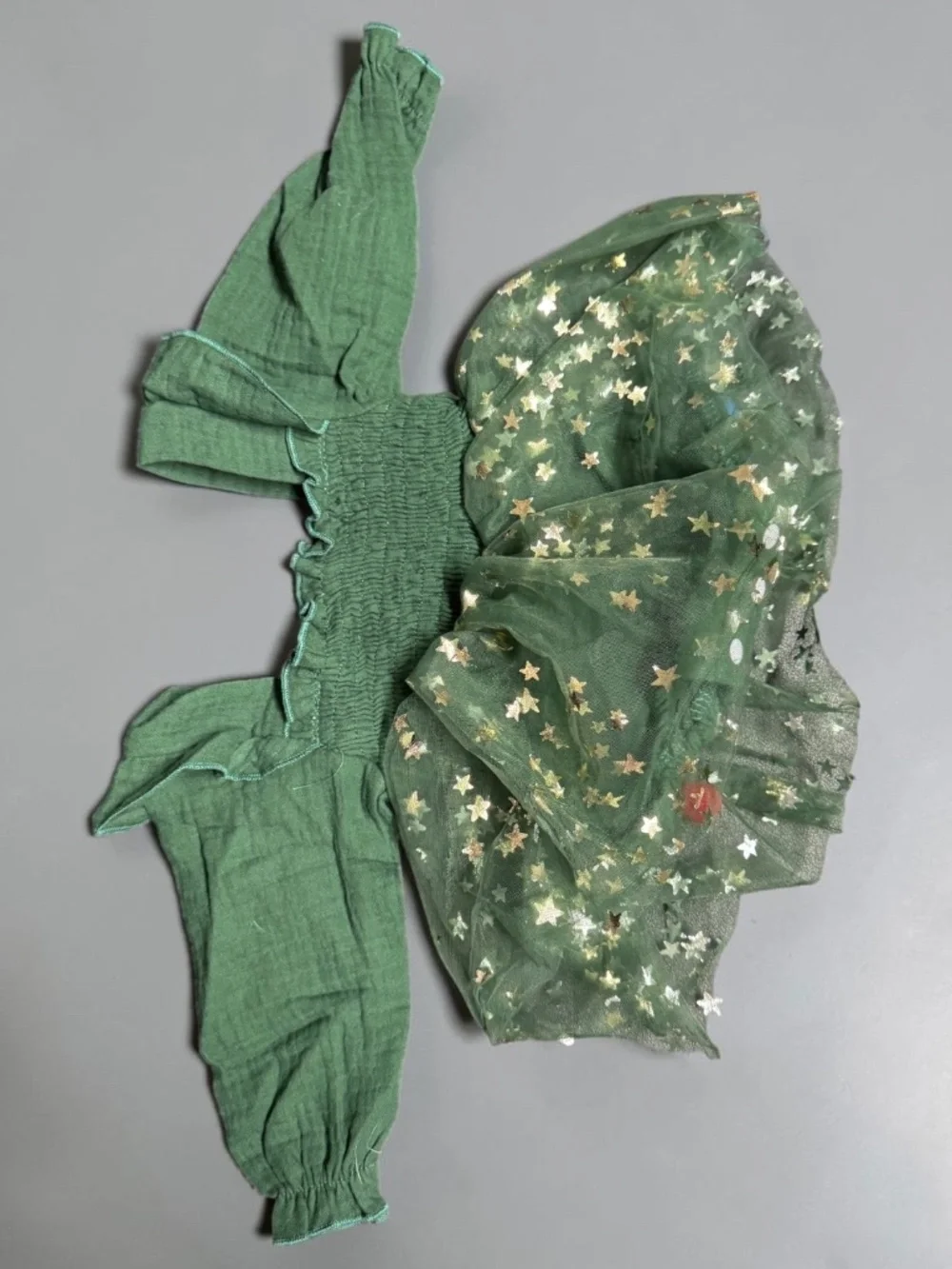Baby Girl ONE Birthday Tulle Romper Green Gold Stars 3-6M